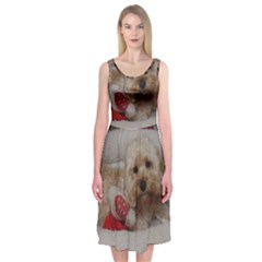 Cockapoo In Dog s Bed Midi Sleeveless Dress