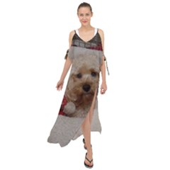 Cockapoo In Dog s Bed Maxi Chiffon Cover Up Dress