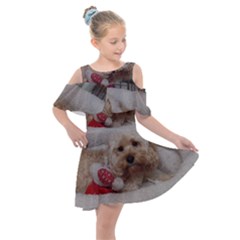 Cockapoo In Dog s Bed Kids  Shoulder Cutout Chiffon Dress by pauchesstore