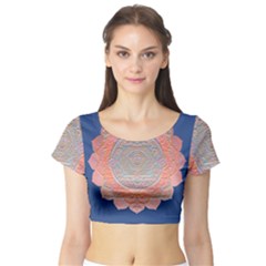 Boho Bliss Peach Metallic Mandala Short Sleeve Crop Top by beautyskulls