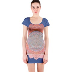 Boho Bliss Peach Metallic Mandala Short Sleeve Bodycon Dress by beautyskulls