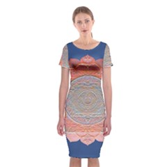 Boho Bliss Peach Metallic Mandala Classic Short Sleeve Midi Dress