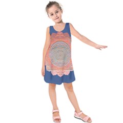 Boho Bliss Peach Metallic Mandala Kids  Sleeveless Dress by beautyskulls