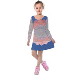 Boho Bliss Peach Metallic Mandala Kids  Long Sleeve Velvet Dress by beautyskulls