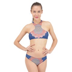 Boho Bliss Peach Metallic Mandala High Neck Bikini Set by beautyskulls