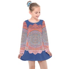 Boho Bliss Peach Metallic Mandala Kids  Long Sleeve Dress by beautyskulls