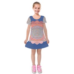 Boho Bliss Peach Metallic Mandala Kids  Short Sleeve Velvet Dress by beautyskulls