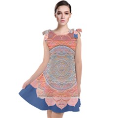 Boho Bliss Peach Metallic Mandala Tie Up Tunic Dress