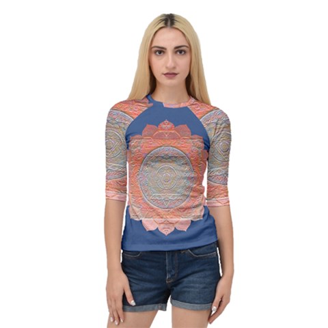 Boho Bliss Peach Metallic Mandala Quarter Sleeve Raglan Tee by beautyskulls