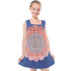 Boho Bliss Peach Metallic Mandala Kids  Cross Back Dress by beautyskulls