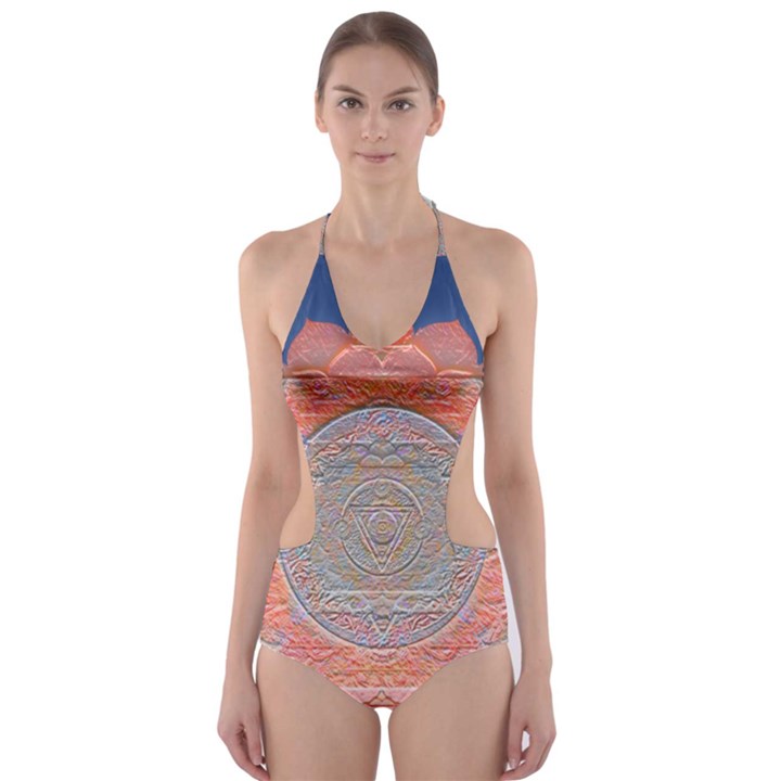 Boho Bliss Peach Metallic Mandala Cut-Out One Piece Swimsuit