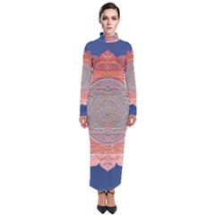 Boho Bliss Peach Metallic Mandala Turtleneck Maxi Dress