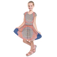 Boho Bliss Peach Metallic Mandala Kids  Short Sleeve Dress by beautyskulls