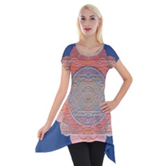 Boho Bliss Peach Metallic Mandala Short Sleeve Side Drop Tunic