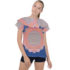 Boho Bliss Peach Metallic Mandala Ruffle Collar Chiffon Blouse