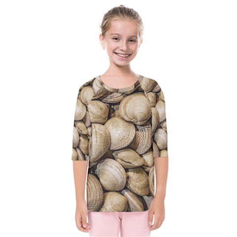 Shellfishs Photo Print Pattern Kids  Quarter Sleeve Raglan Tee by dflcprintsclothing