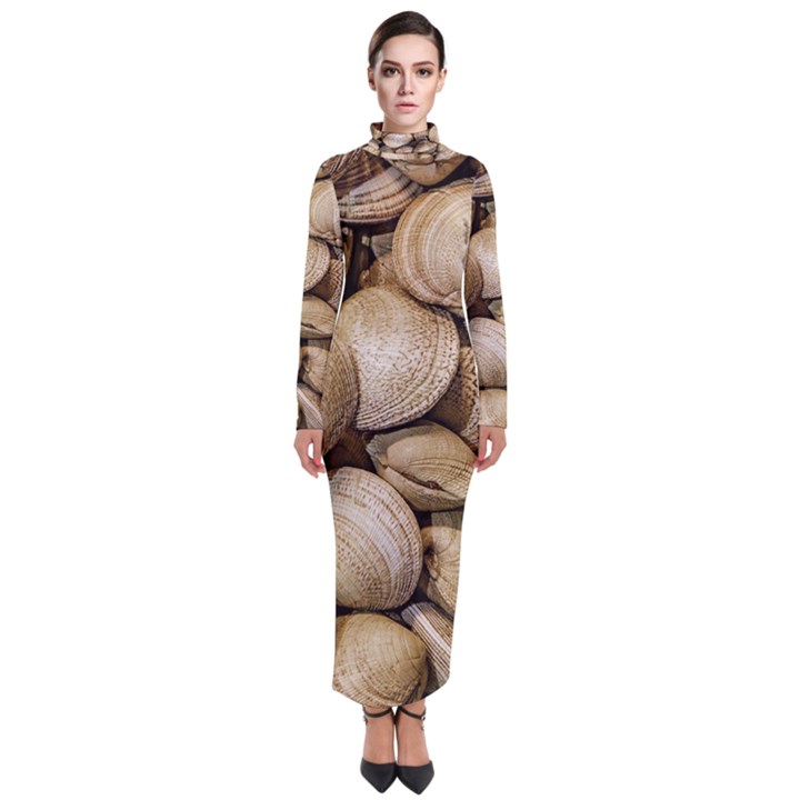 Shellfishs Photo Print Pattern Turtleneck Maxi Dress