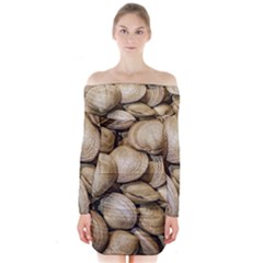 Shellfishs Photo Print Pattern Long Sleeve Off Shoulder Dress by dflcprintsclothing