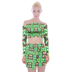 Modern Vintage Butterfly Geometric Off Shoulder Top With Mini Skirt Set by beautyskulls