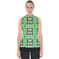 Modern Vintage Butterfly Geometric Mock Neck Shell Top