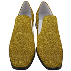 Gold Sparkles Slip On Heel Loafers