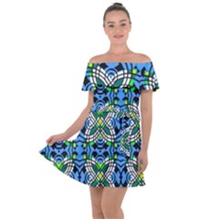 Butterfly Geometric Retro Vintage Pop Pattern Off Shoulder Velour Dress