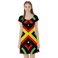 Reggae Vintage Geometric Vibrations Short Sleeve Skater Dress