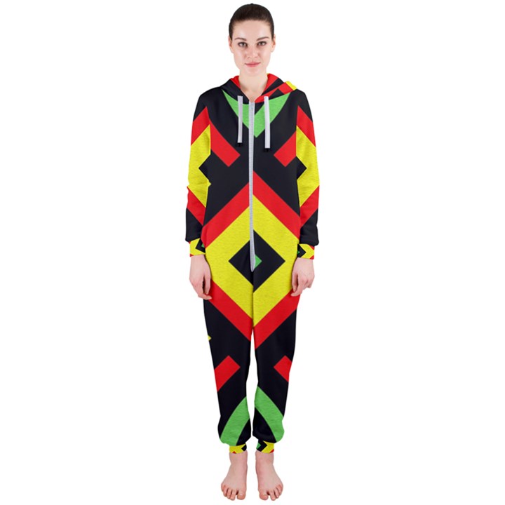 Reggae Vintage Geometric Vibrations Hooded Jumpsuit (Ladies) 