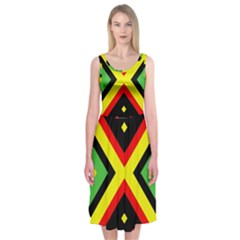 Reggae Vintage Geometric Vibrations Midi Sleeveless Dress by beautyskulls