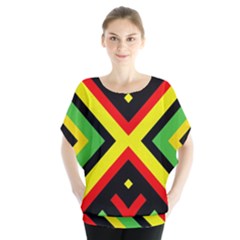 Reggae Vintage Geometric Vibrations Batwing Chiffon Blouse