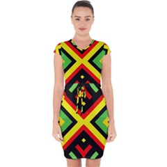 Reggae Vintage Geometric Vibrations Capsleeve Drawstring Dress  by beautyskulls