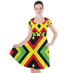 Reggae Vintage Geometric Vibrations Cap Sleeve Midi Dress