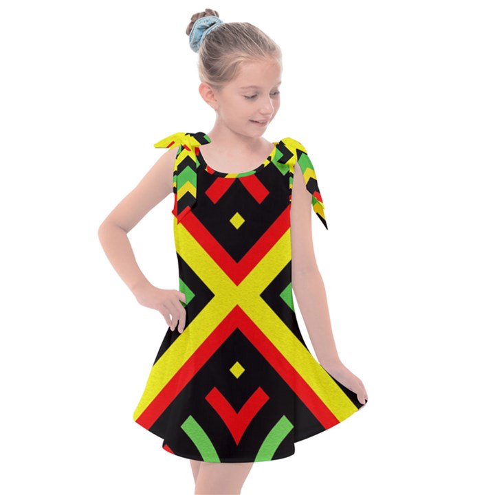 Reggae Vintage Geometric Vibrations Kids  Tie Up Tunic Dress