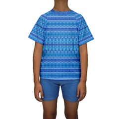 Stunning Luminous Blue Micropattern Magic Kids  Short Sleeve Swimwear by beautyskulls