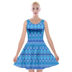 Stunning Luminous Blue Micropattern Magic Velvet Skater Dress