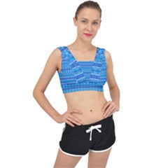 Stunning Luminous Blue Micropattern Magic V-back Sports Bra by beautyskulls