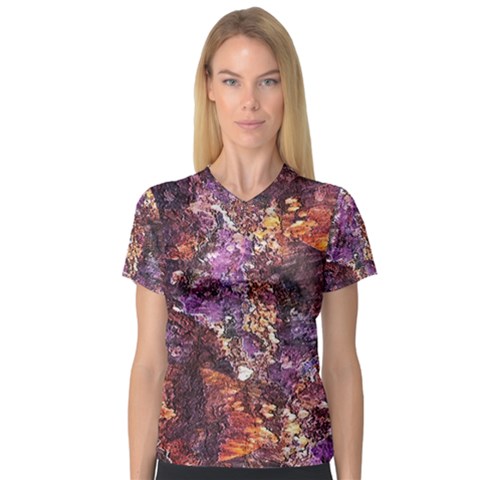 Colorful Rusty Abstract Print V-neck Sport Mesh Tee by dflcprintsclothing