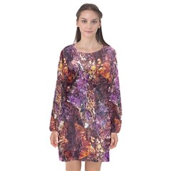 Colorful Rusty Abstract Print Long Sleeve Chiffon Shift Dress  by dflcprintsclothing