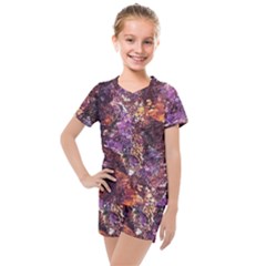 Colorful Rusty Abstract Print Kids  Mesh Tee And Shorts Set