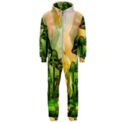 Awesome Funny Mushroom Skulls With Roses And Fire Hooded Jumpsuit (men)  by FantasyWorld7