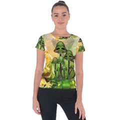 Awesome Funny Mushroom Skulls With Roses And Fire Short Sleeve Sports Top  by FantasyWorld7