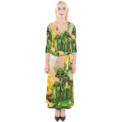 Awesome Funny Mushroom Skulls With Roses And Fire Quarter Sleeve Wrap Maxi Dress by FantasyWorld7