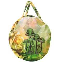 Awesome Funny Mushroom Skulls With Roses And Fire Giant Round Zipper Tote by FantasyWorld7