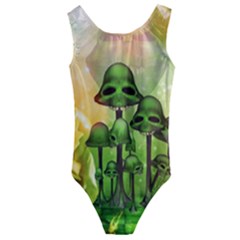 Awesome Funny Mushroom Skulls With Roses And Fire Kids  Cut-out Back One Piece Swimsuit by FantasyWorld7