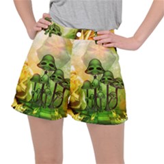 Awesome Funny Mushroom Skulls With Roses And Fire Stretch Ripstop Shorts by FantasyWorld7