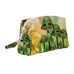 Awesome Funny Mushroom Skulls With Roses And Fire Wristlet Pouch Bag (medium)