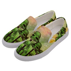 Awesome Funny Mushroom Skulls With Roses And Fire Men s Canvas Slip Ons by FantasyWorld7