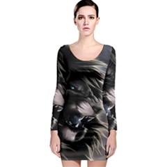 Angry Lion Digital Art Hd Long Sleeve Bodycon Dress by Sudhe