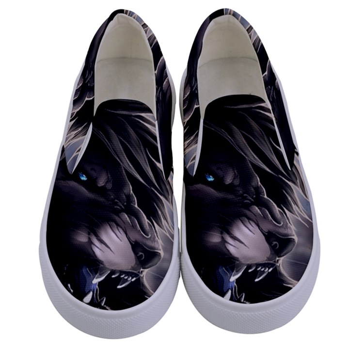 Angry Lion Digital Art Hd Kids  Canvas Slip Ons