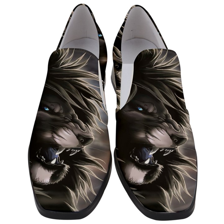 Angry Lion Digital Art Hd Slip On Heel Loafers